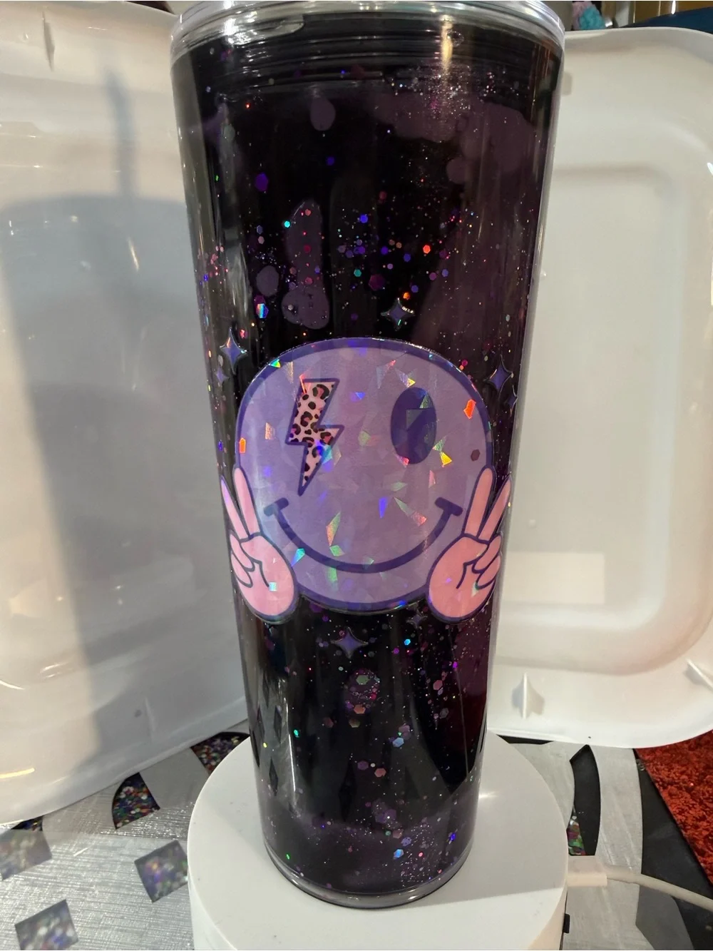 Over Stimulated Moms Club Purple Glitter Tumbler